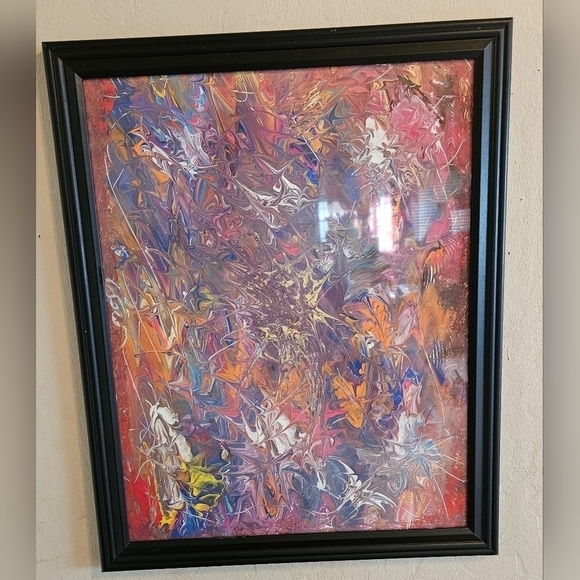 Hand Crafted Original Acrylic Pour Painting The First One Upcycled Framed 16x20 - Picture 8 of 17